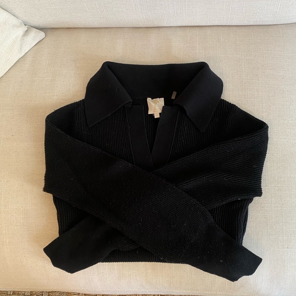 The Westside Wool and Cashmere Polo Collared Sweater - Black